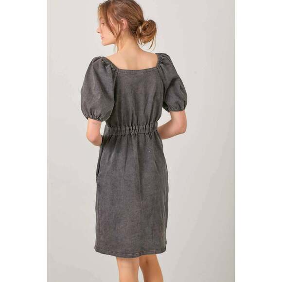 BUTTON FRONT PUFF SLEEVE DRESS - Picture 6 of 6